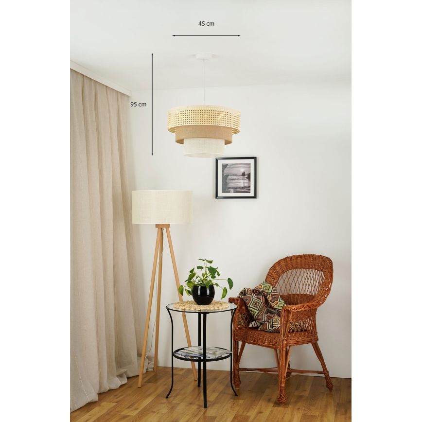 Brilagi - Mennyezeti lámpa zsinóron CEDAR LUNETA 1xE27/15W/230V átm. 45 cm rattan/barna/krém