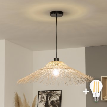 Brilagi - CERIA BOHO LED csillár zsinóron 1xE27/40W/230V átm. 70 cm bambusz