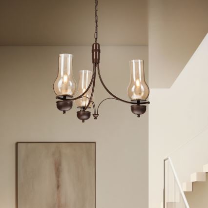 Brilagi - COTTAGE láncon függő LED csillár 3xE14/40W/230V bükk/barna/füstös bézs