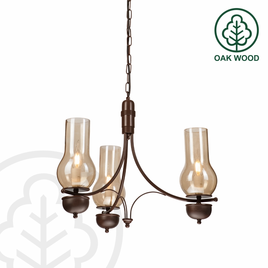 Brilagi - COTTAGE láncon függő LED csillár 3xE14/40W/230V bükk/barna/füstös bézs