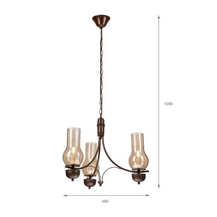 Brilagi - COTTAGE láncon függő LED csillár 3xE14/40W/230V bükk/barna/füstös bézs