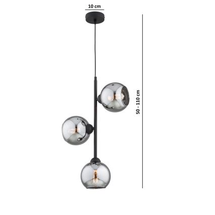 Brilagi - Csillár kábellel DIOR 3xE27/60W/230V fekete/füstszürke
