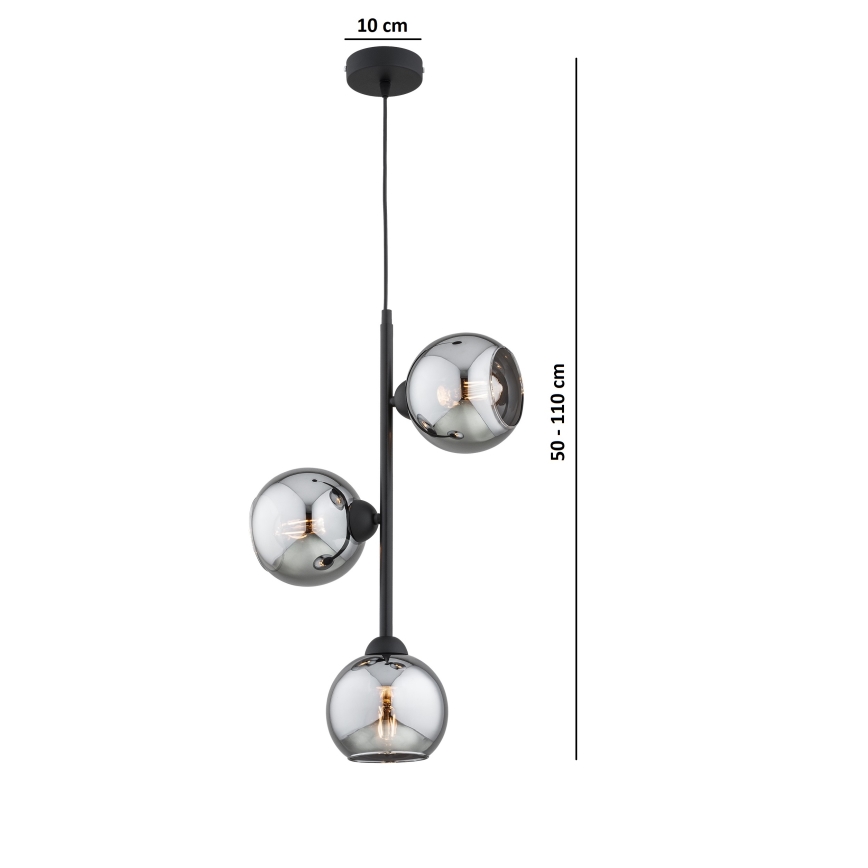 Brilagi - Csillár kábellel DIOR 3xE27/60W/230V fekete/füstszürke