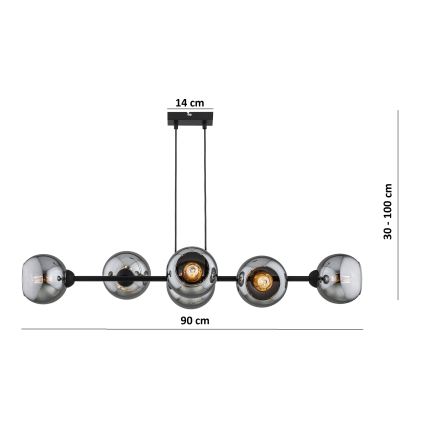 Brilagi - Csillár kábellel DIOR 6xE27/60W/230V fekete/füstszürke