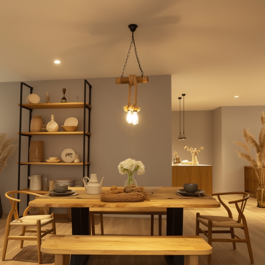 Brilagi - Csillár láncon KOS 2xE27/60W/230V bükkfa