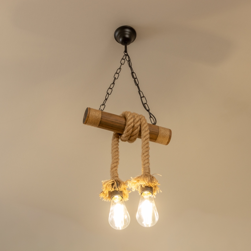 Brilagi - Csillár láncon KOS 2xE27/60W/230V bükkfa