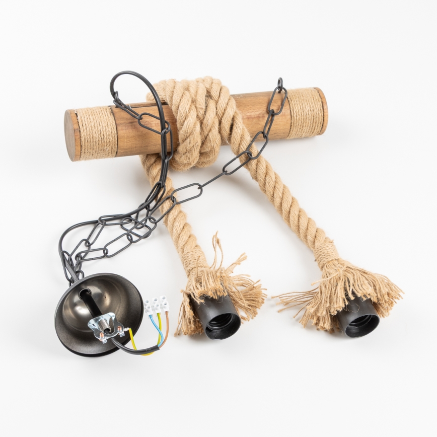 Brilagi - Csillár láncon KOS 2xE27/60W/230V bükkfa