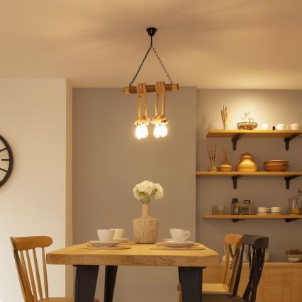 Brilagi - Csillár láncon KOS 4xE27/60W/230V bükkfa