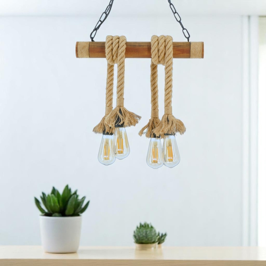 Brilagi - Csillár láncon KOS 4xE27/60W/230V bükkfa