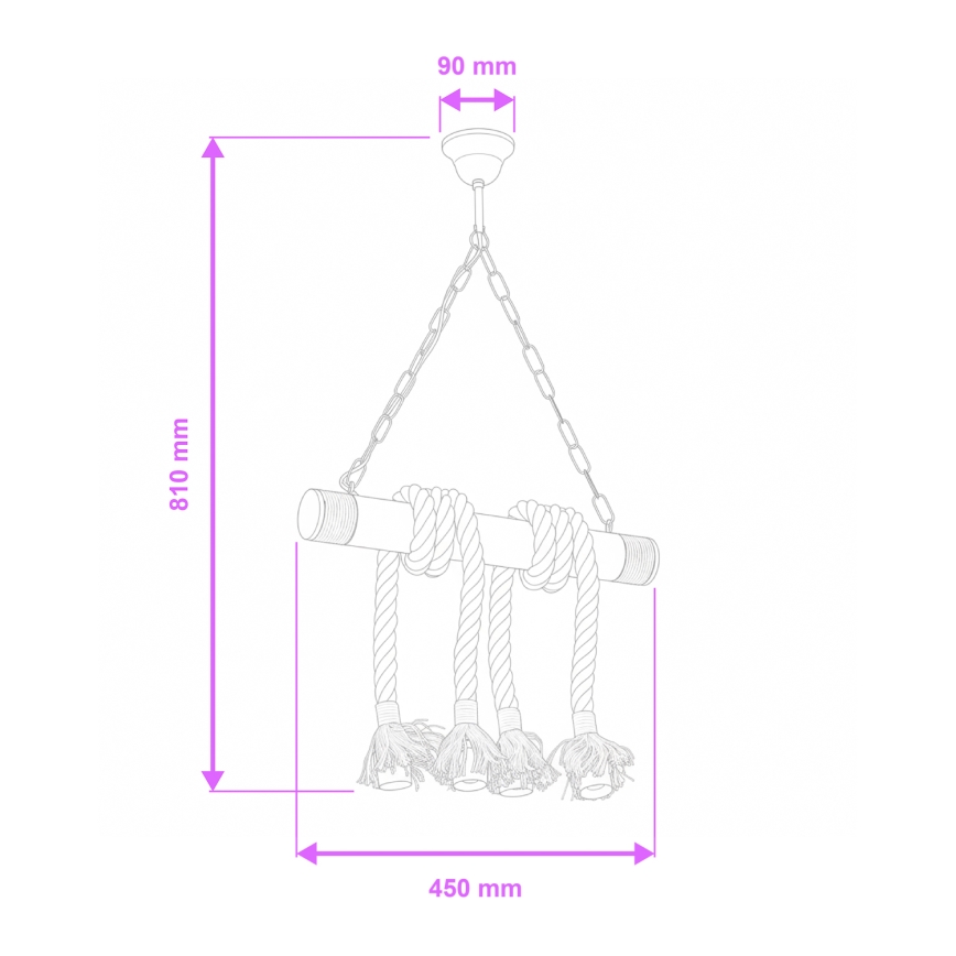 Brilagi - Csillár láncon KOS 4xE27/60W/230V bükkfa