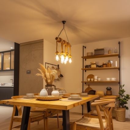 Brilagi - Csillár láncon KOS 6xE27/60W/230V bükkfa