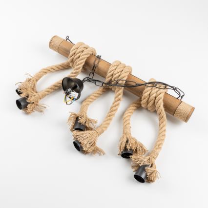 Brilagi - Csillár láncon KOS 6xE27/60W/230V bükkfa