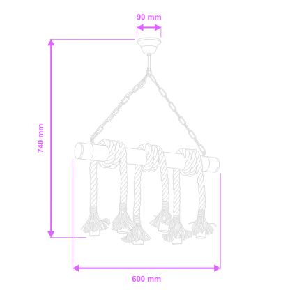 Brilagi - Csillár láncon KOS 6xE27/60W/230V bükkfa