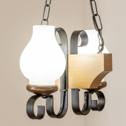 Brilagi - Csillár láncon QUEEN 2xE14/40W/230V bükkfa/dió