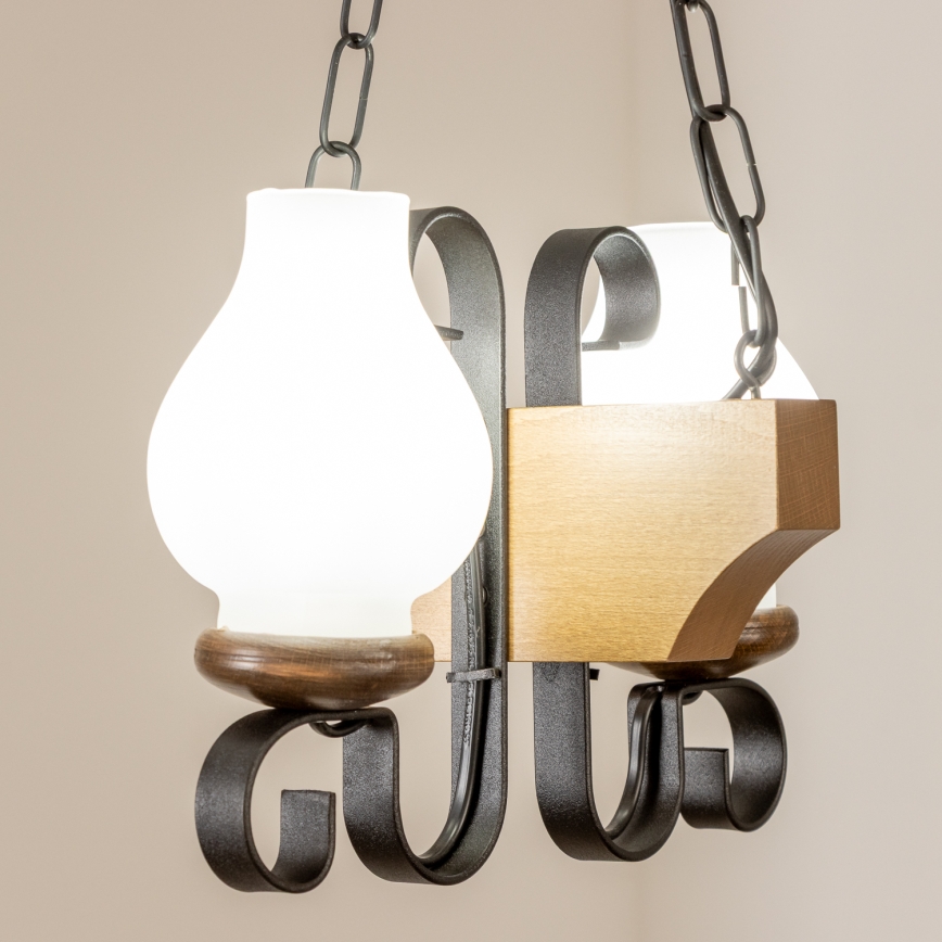 Brilagi - Csillár láncon QUEEN 2xE14/40W/230V bükkfa/dió