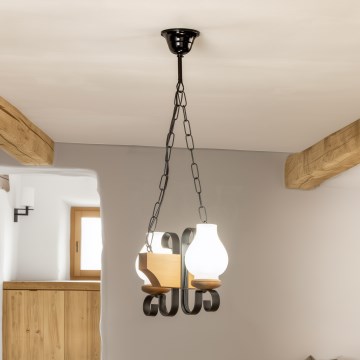 Brilagi - Csillár láncon QUEEN 2xE14/40W/230V bükkfa