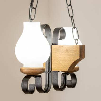 Brilagi - Csillár láncon QUEEN 2xE14/40W/230V bükkfa