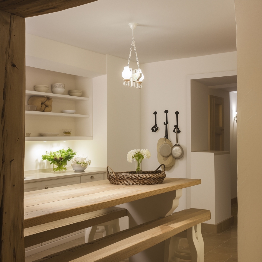 Brilagi - Csillár láncon QUEEN 2xE14/40W/230V bükkfa/krémes