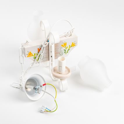 Brilagi - Csillár láncon QUEEN 2xE14/40W/230V bükkfa/krémes