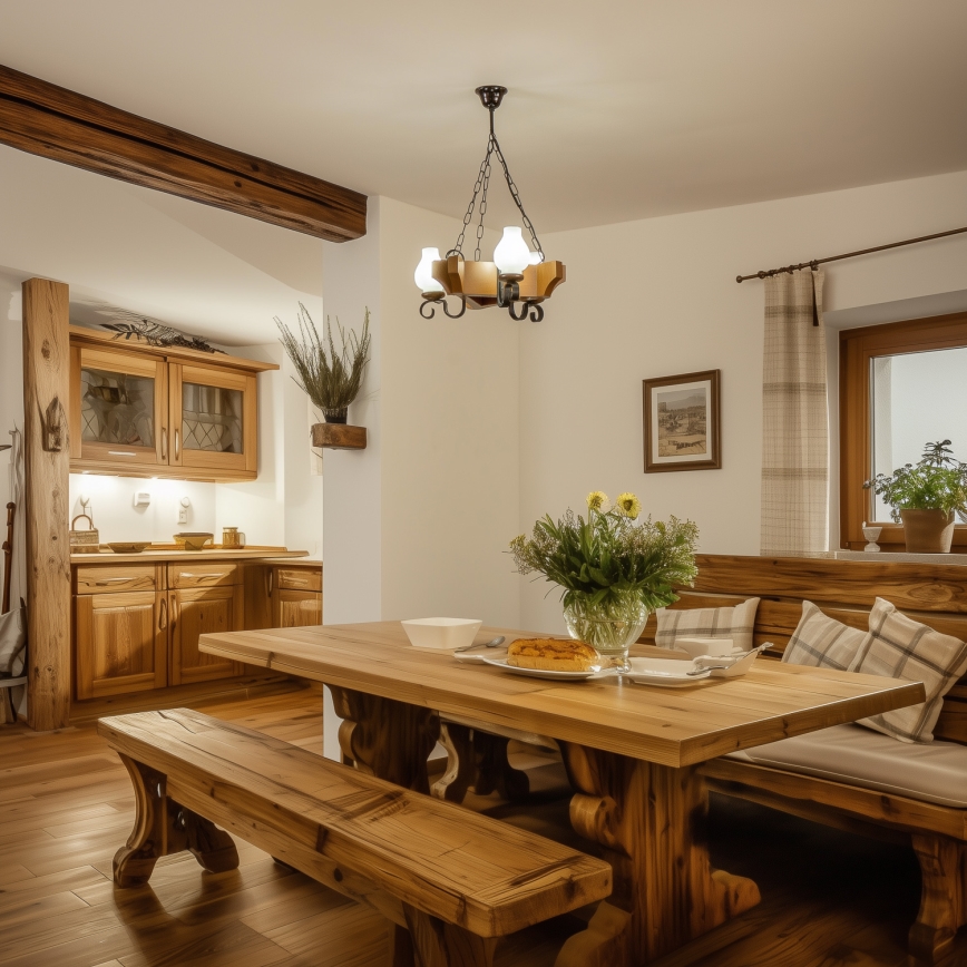 Brilagi - Csillár láncon QUEEN 3xE14/40W/230V bükkfa/dió