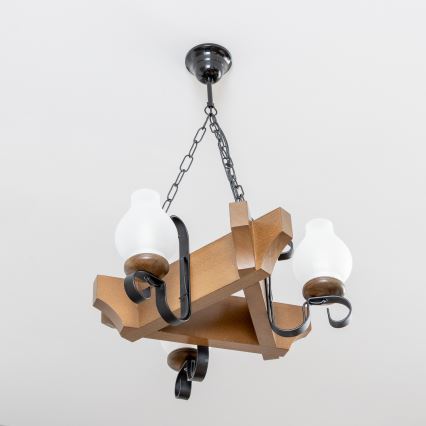 Brilagi - Csillár láncon QUEEN 3xE14/40W/230V bükkfa/dió