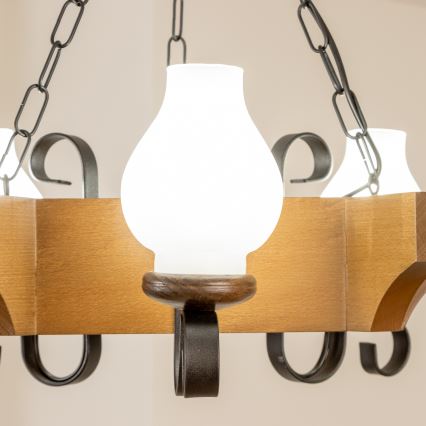 Brilagi - Csillár láncon QUEEN 3xE14/40W/230V bükkfa/dió