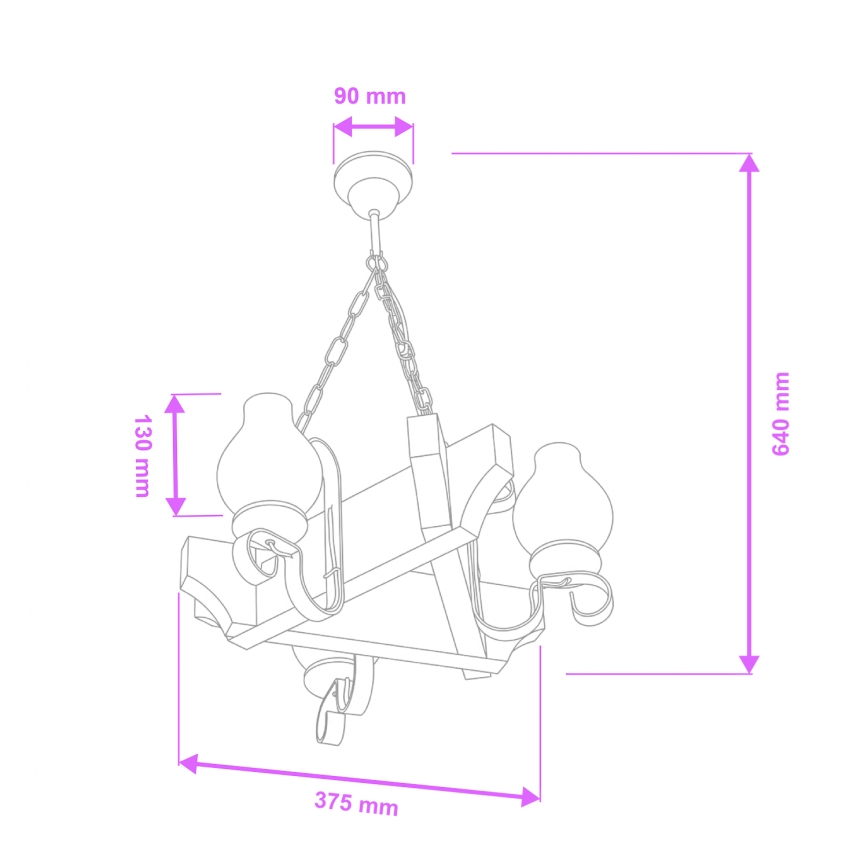 Brilagi - Csillár láncon QUEEN 3xE14/40W/230V bükkfa/dió