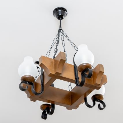 Brilagi - Csillár láncon QUEEN 4xE14/40W/230V bükkfa/dió