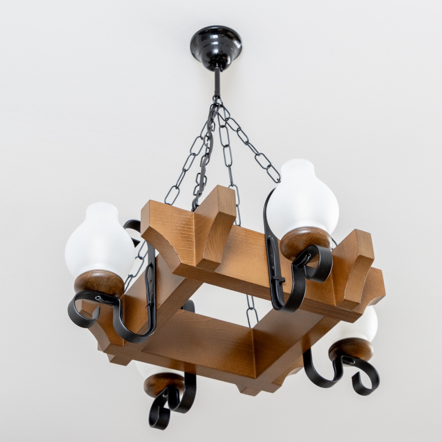 Brilagi - Csillár láncon QUEEN 4xE14/40W/230V bükkfa/dió