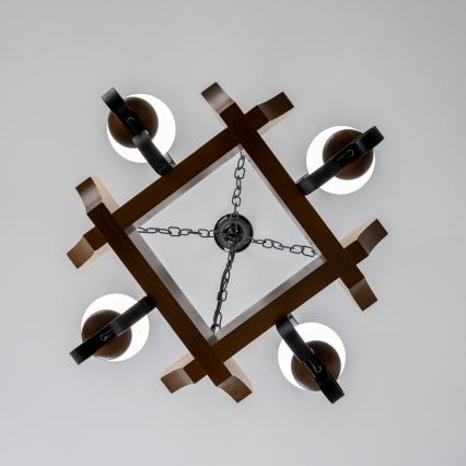 Brilagi - Csillár láncon QUEEN 4xE14/40W/230V bükkfa/dió