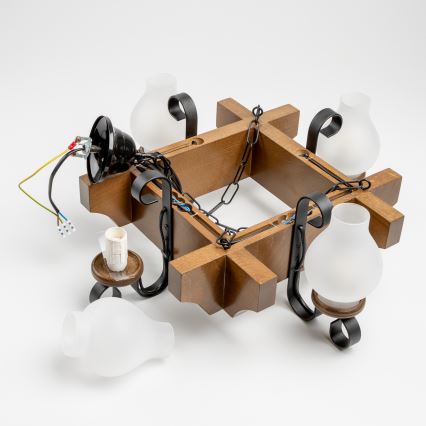 Brilagi - Csillár láncon QUEEN 4xE14/40W/230V bükkfa/dió