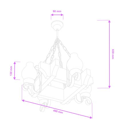 Brilagi - Csillár láncon QUEEN 4xE14/40W/230V bükkfa/dió