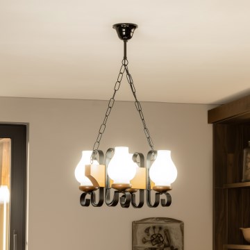 Brilagi - Csillár láncon QUEEN 4xE14/40W/230V bükkfa/dió