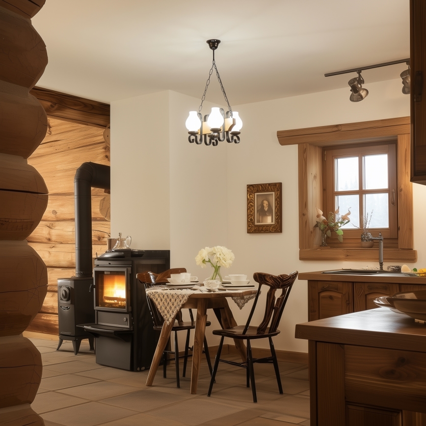 Brilagi - Csillár láncon QUEEN 4xE14/40W/230V bükkfa/dió