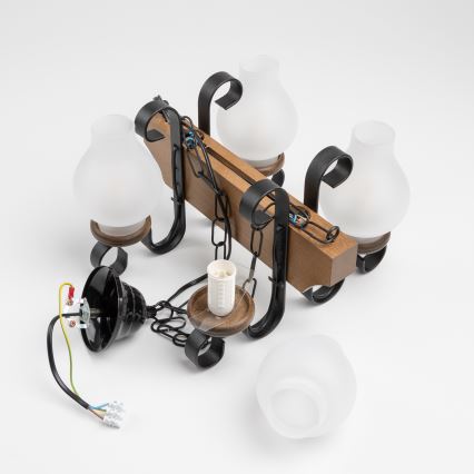 Brilagi - Csillár láncon QUEEN 4xE14/40W/230V bükkfa/dió