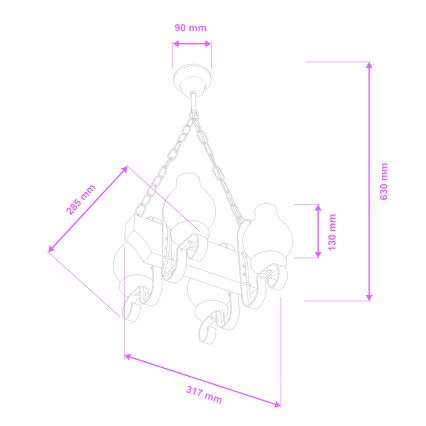Brilagi - Csillár láncon QUEEN 4xE14/40W/230V bükkfa/dió