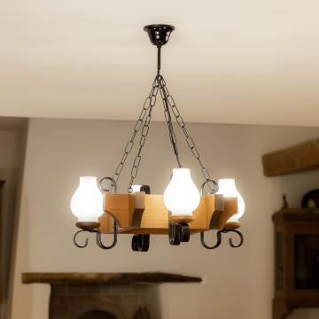 Brilagi - Csillár láncon QUEEN 4xE14/40W/230V bükkfa