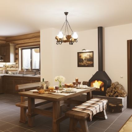 Brilagi - Csillár láncon QUEEN 4xE14/40W/230V bükkfa