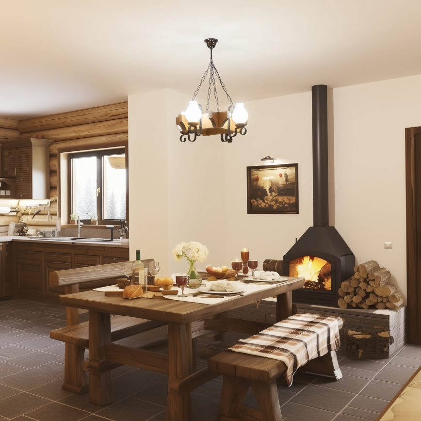 Brilagi - Csillár láncon QUEEN 4xE14/40W/230V bükkfa