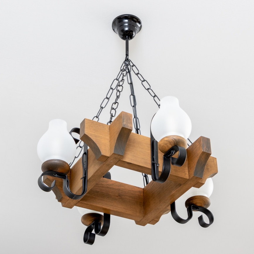 Brilagi - Csillár láncon QUEEN 4xE14/40W/230V bükkfa