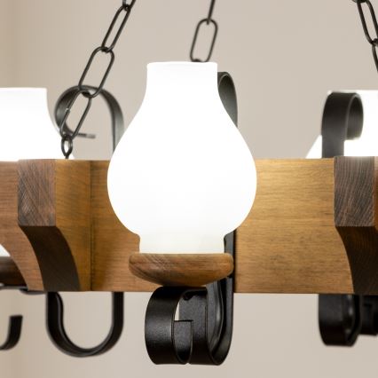 Brilagi - Csillár láncon QUEEN 4xE14/40W/230V bükkfa