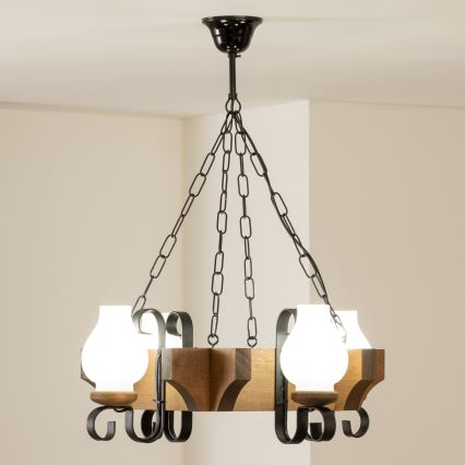 Brilagi - Csillár láncon QUEEN 4xE14/40W/230V bükkfa