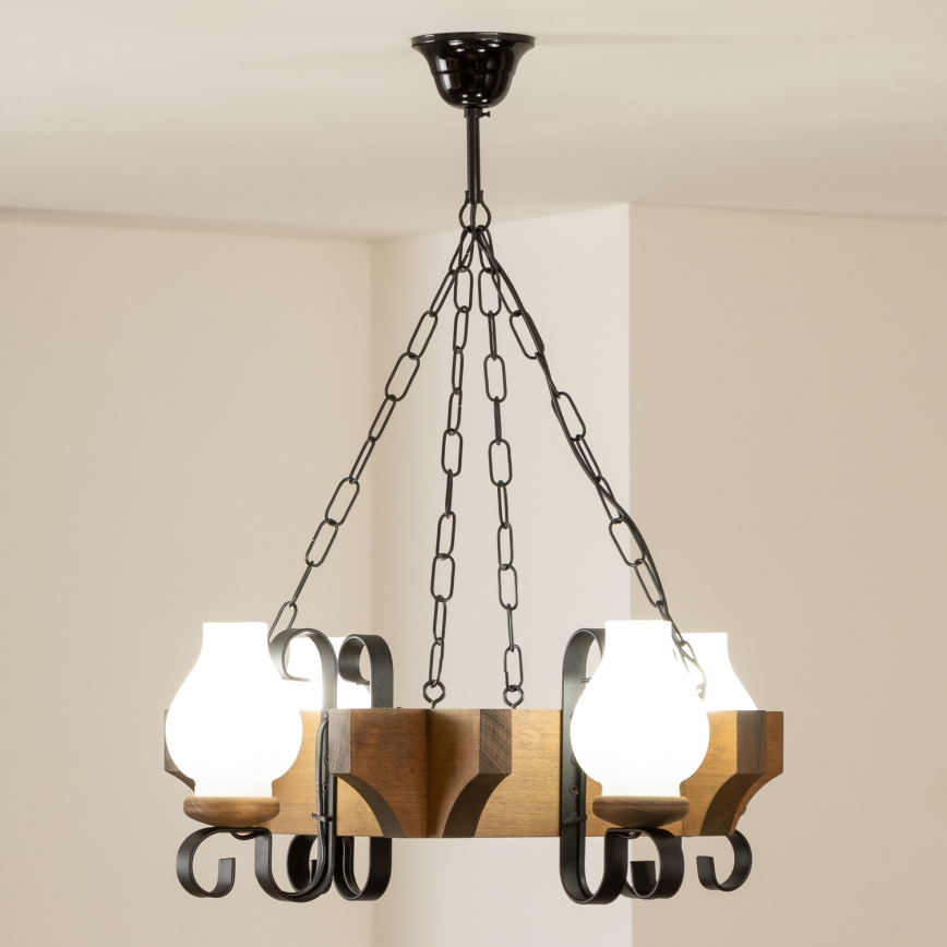 Brilagi - Csillár láncon QUEEN 4xE14/40W/230V bükkfa