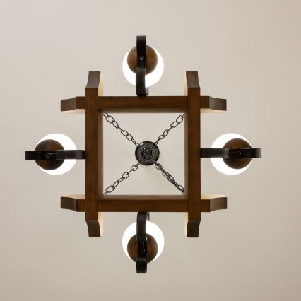 Brilagi - Csillár láncon QUEEN 4xE14/40W/230V bükkfa