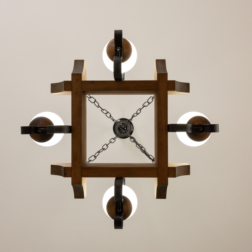 Brilagi - Csillár láncon QUEEN 4xE14/40W/230V bükkfa