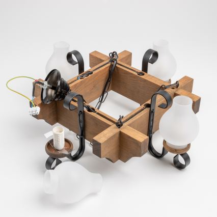 Brilagi - Csillár láncon QUEEN 4xE14/40W/230V bükkfa