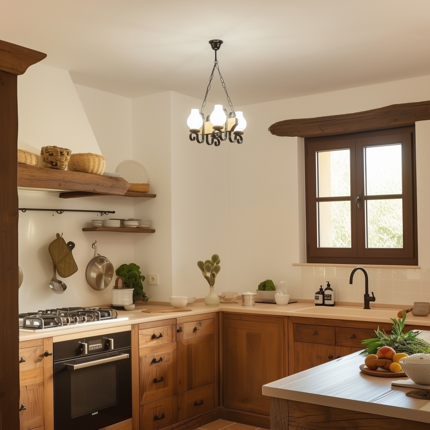 Brilagi - Csillár láncon QUEEN 4xE14/40W/230V bükkfa