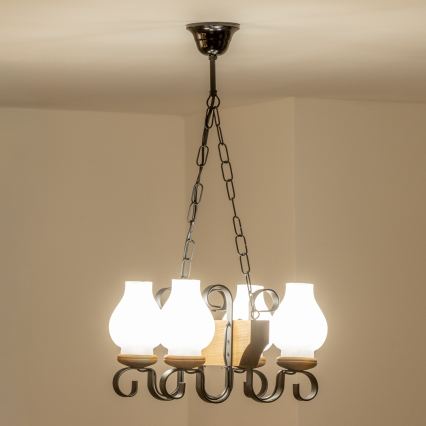 Brilagi - Csillár láncon QUEEN 4xE14/40W/230V bükkfa