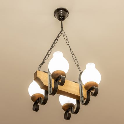 Brilagi - Csillár láncon QUEEN 4xE14/40W/230V bükkfa