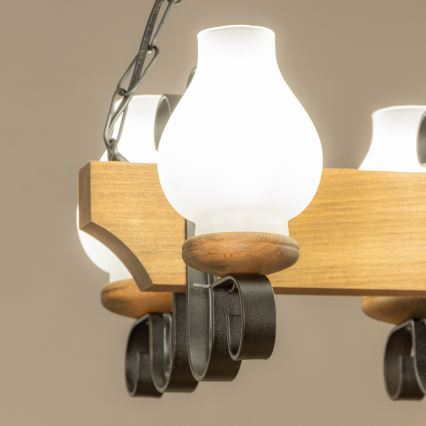 Brilagi - Csillár láncon QUEEN 4xE14/40W/230V bükkfa